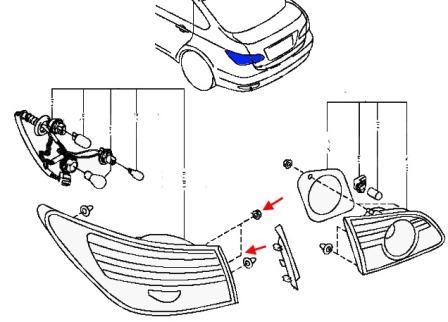 scheme of fastening of rear lights Nissan Almera G15